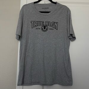 True Religion Grey Logo T-Shirt Large Cotton Blend